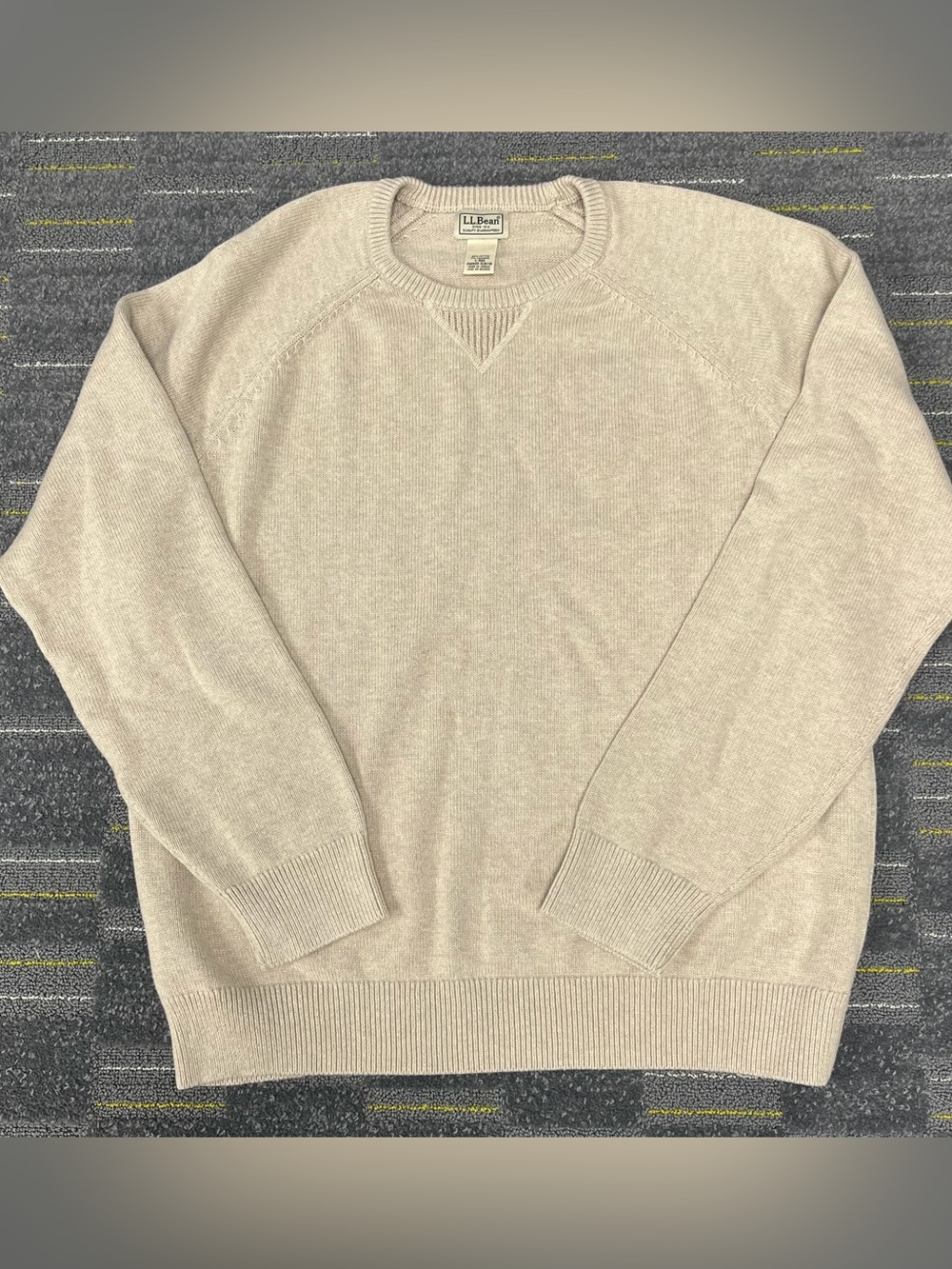 LL Bean Wicked Soft Cotton Cashmere Crewneck Sweater Men’s L Knit Raglan beige